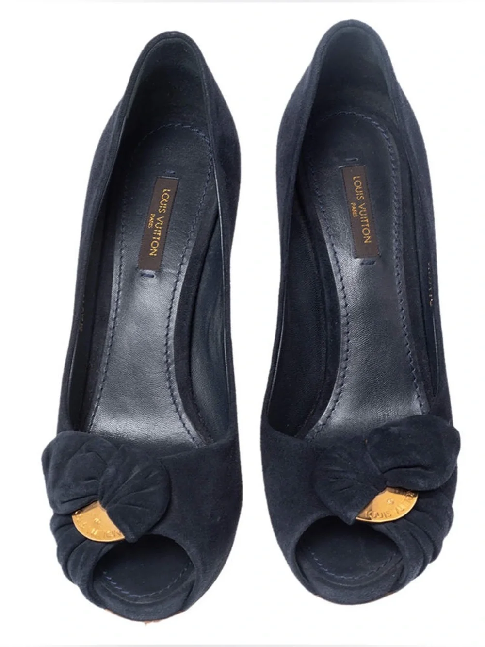 Louis Vuitton Kimono Peep Toe Platform Pumps Navy Suede Size 37